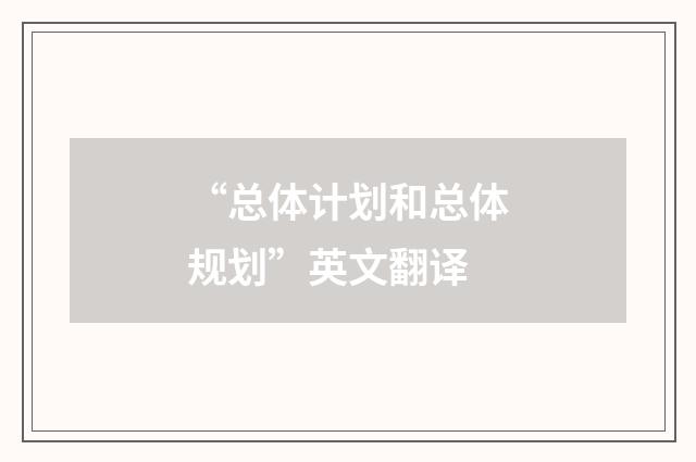 “总体计划和总体规划”英文翻译