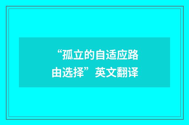 “孤立的自适应路由选择”英文翻译