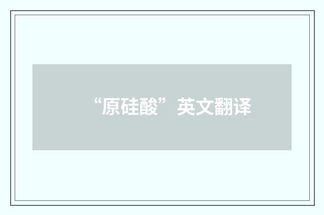 “原硅酸”英文翻译