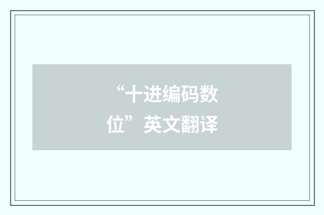 “十进编码数位”英文翻译