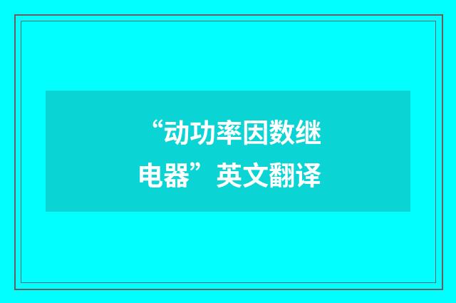“动功率因数继电器”英文翻译