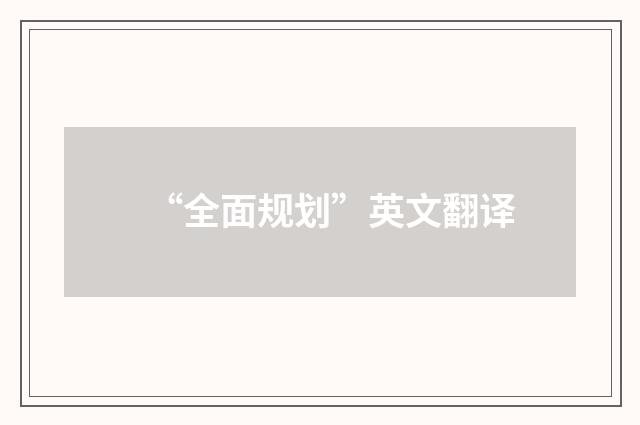 “全面规划”英文翻译