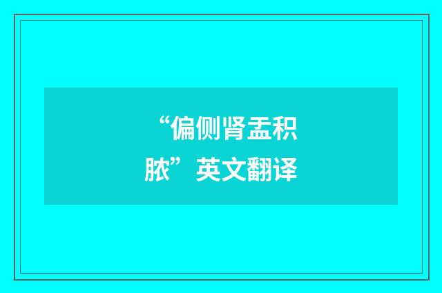 “偏侧肾盂积脓”英文翻译