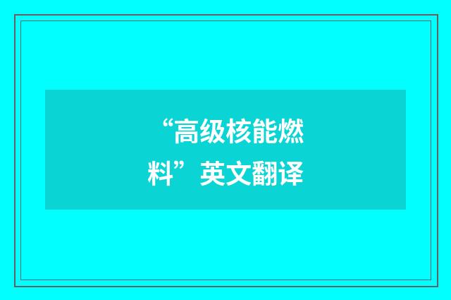 “高级核能燃料”英文翻译