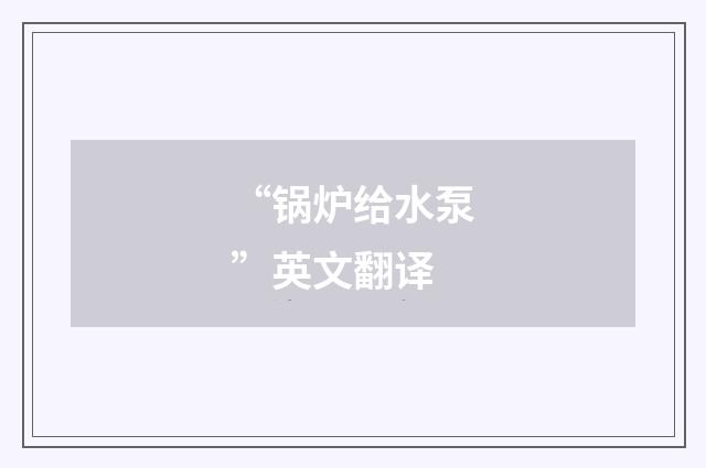 “锅炉给水泵”英文翻译