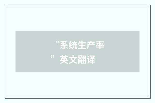 “系统生产率”英文翻译