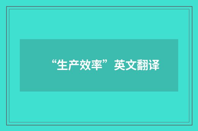 “生产效率”英文翻译