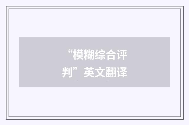 “模糊综合评判”英文翻译