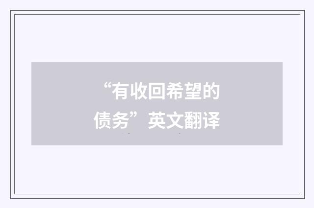 “有收回希望的债务”英文翻译