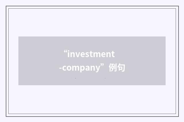 “investment-company”例句