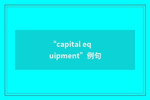 “capital equipment”例句