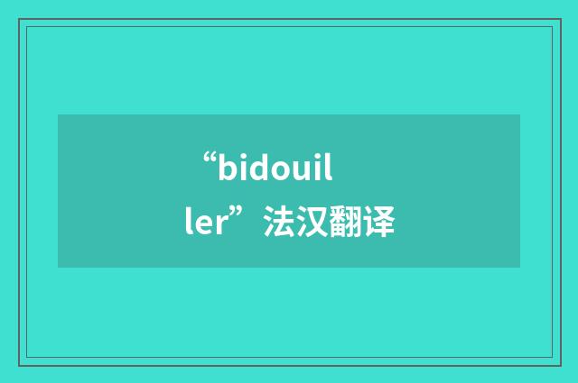 “bidouiller”法汉翻译