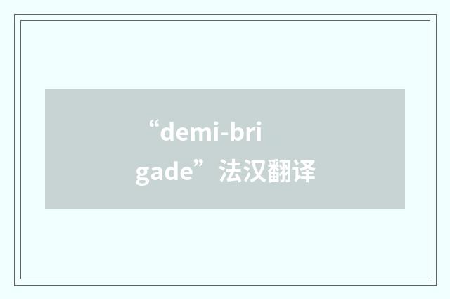 “demi-brigade”法汉翻译