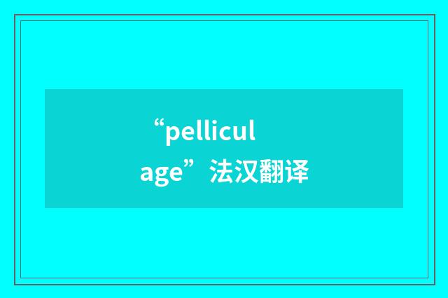 “pelliculage”法汉翻译