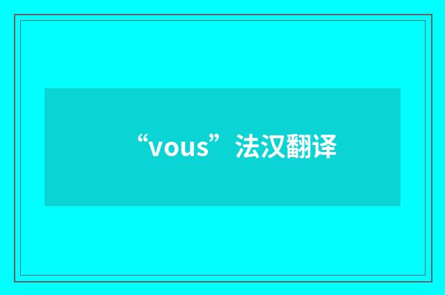 “vous”法汉翻译