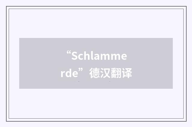 “Schlammerde”德汉翻译