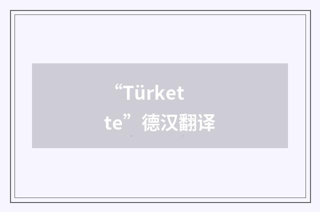 “Türkette”德汉翻译