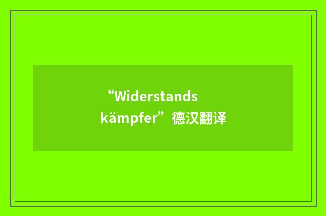 “Widerstandskämpfer”德汉翻译