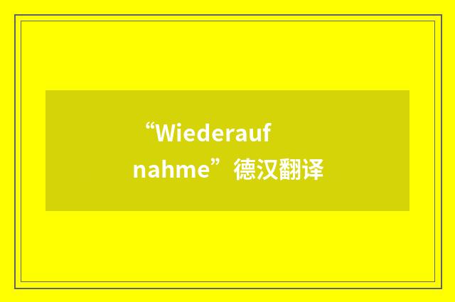 “Wiederaufnahme”德汉翻译