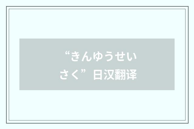“きんゆうせいさく”日汉翻译