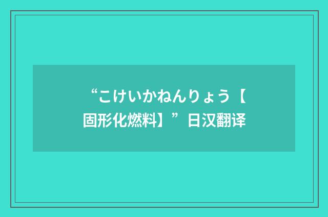 “こけいかねんりょう【固形化燃料】”日汉翻译