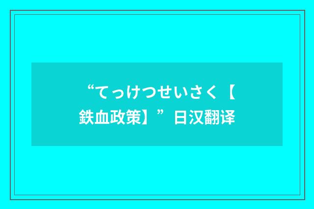 “てっけつせいさく【鉄血政策】”日汉翻译
