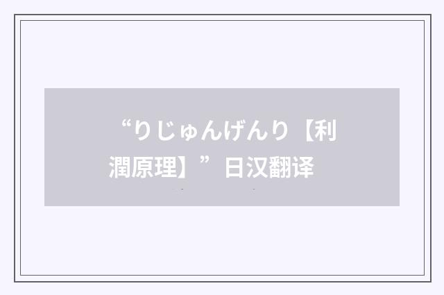 “りじゅんげんり【利潤原理】”日汉翻译