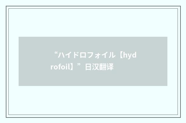“ハイドロフォイル【hydrofoil】”日汉翻译