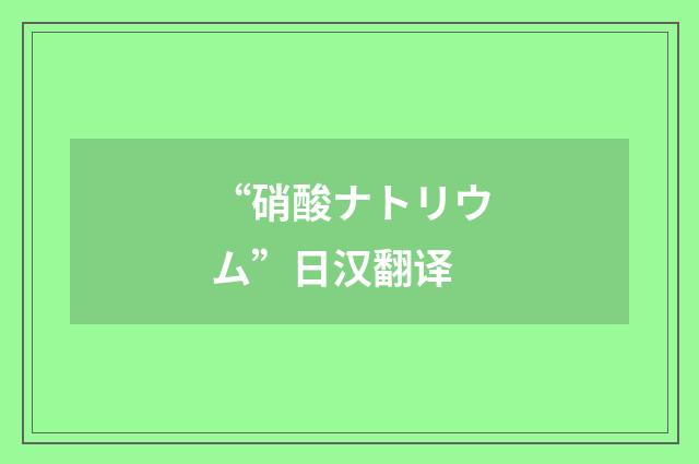 “硝酸ナトリウム”日汉翻译