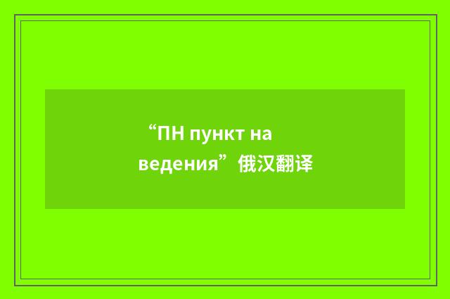 “ПН пункт наведения”俄汉翻译