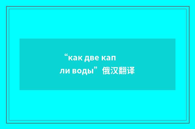 “как две капли воды”俄汉翻译
