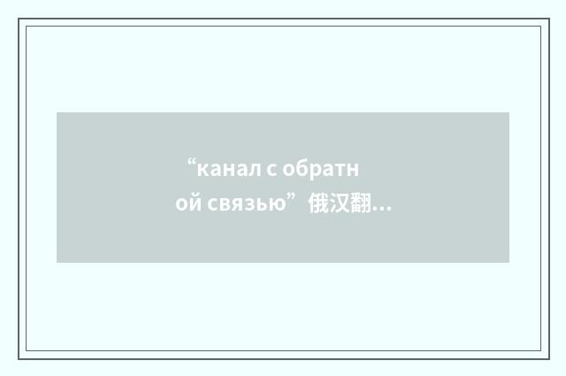 “канал с обратной связью”俄汉翻译