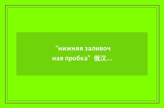 “нижняя заливочная пробка”俄汉翻译