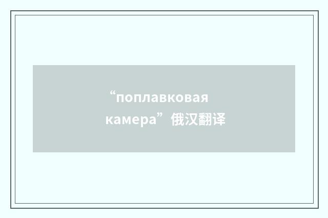 “поплавковая камера”俄汉翻译
