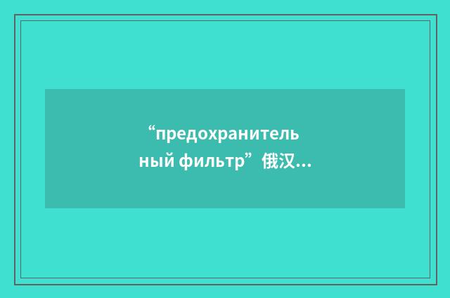 “предохранительный фильтр”俄汉翻译