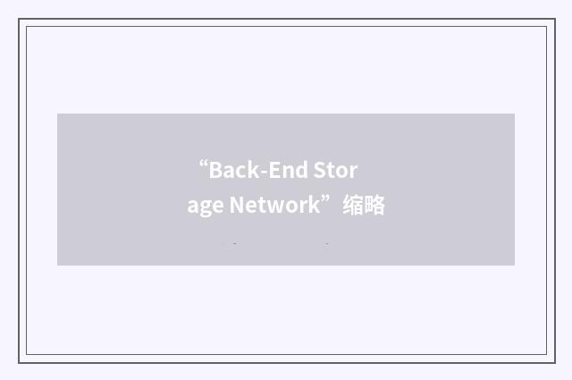 “Back-End Storage Network”缩略