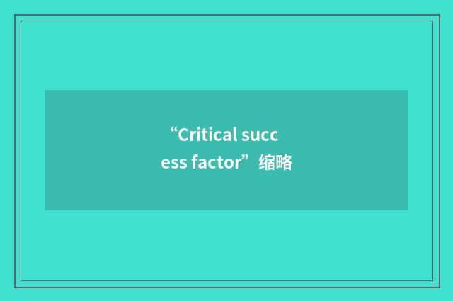 “Critical success factor”缩略