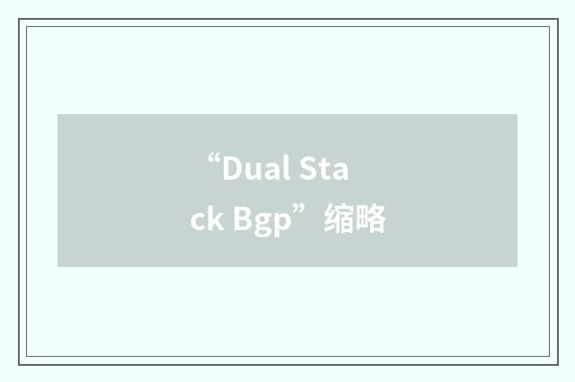 “Dual Stack Bgp”缩略