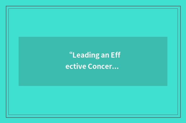 “Leading an Effective Concert of Prayer”缩略