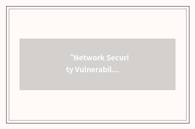 “Network Security Vulnerability Assessment”缩略