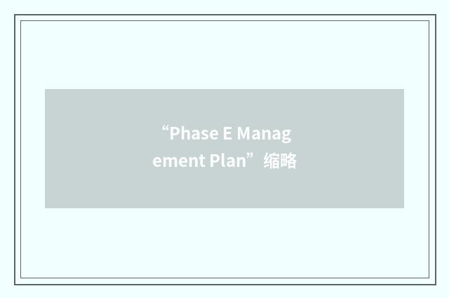 “Phase E Management Plan”缩略