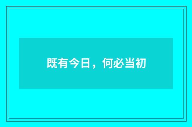 既有今日,何必当初