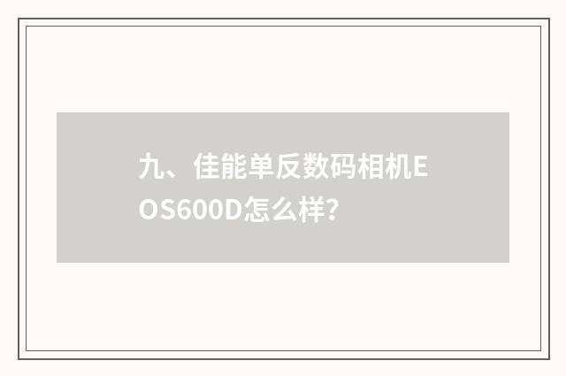 九、佳能单反数码相机EOS600D怎么样？
