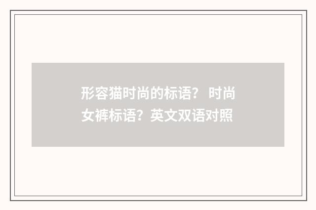 形容猫时尚的标语? 时尚女裤标语?英文双语对照