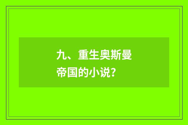 九、重生奥斯曼帝国的小说？