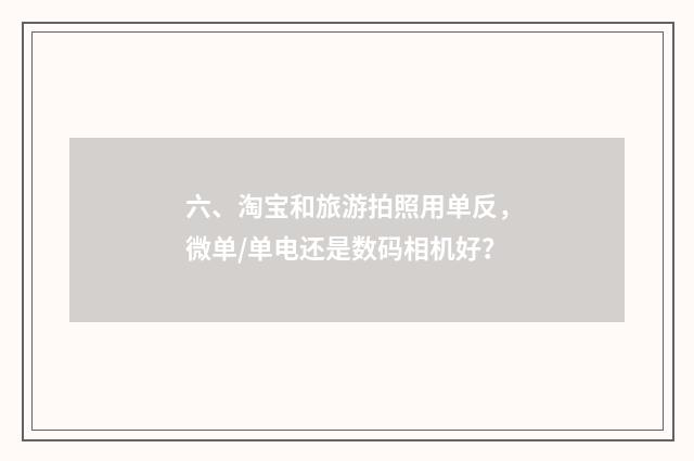 六、淘宝和旅游拍照用单反，微单/单电还是数码相机好？