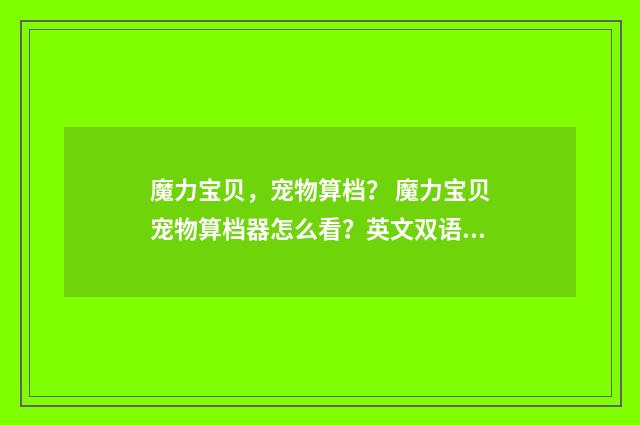 魔力宝贝，宠物算档？ 魔力宝贝宠物算档器怎么看？英文双语对照