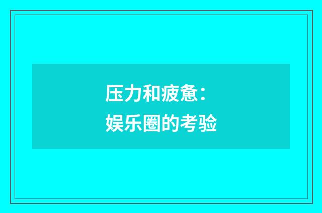 压力和疲惫:娱乐圈的考验
