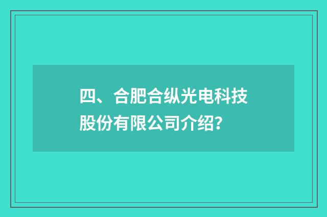 四、合肥合纵光电科技股份有限公司介绍?