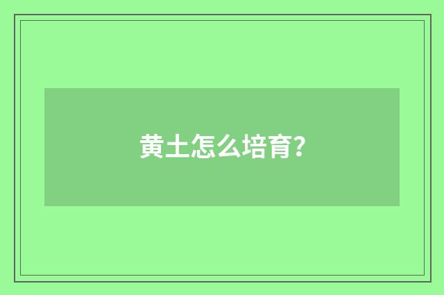 黄土怎么培育？